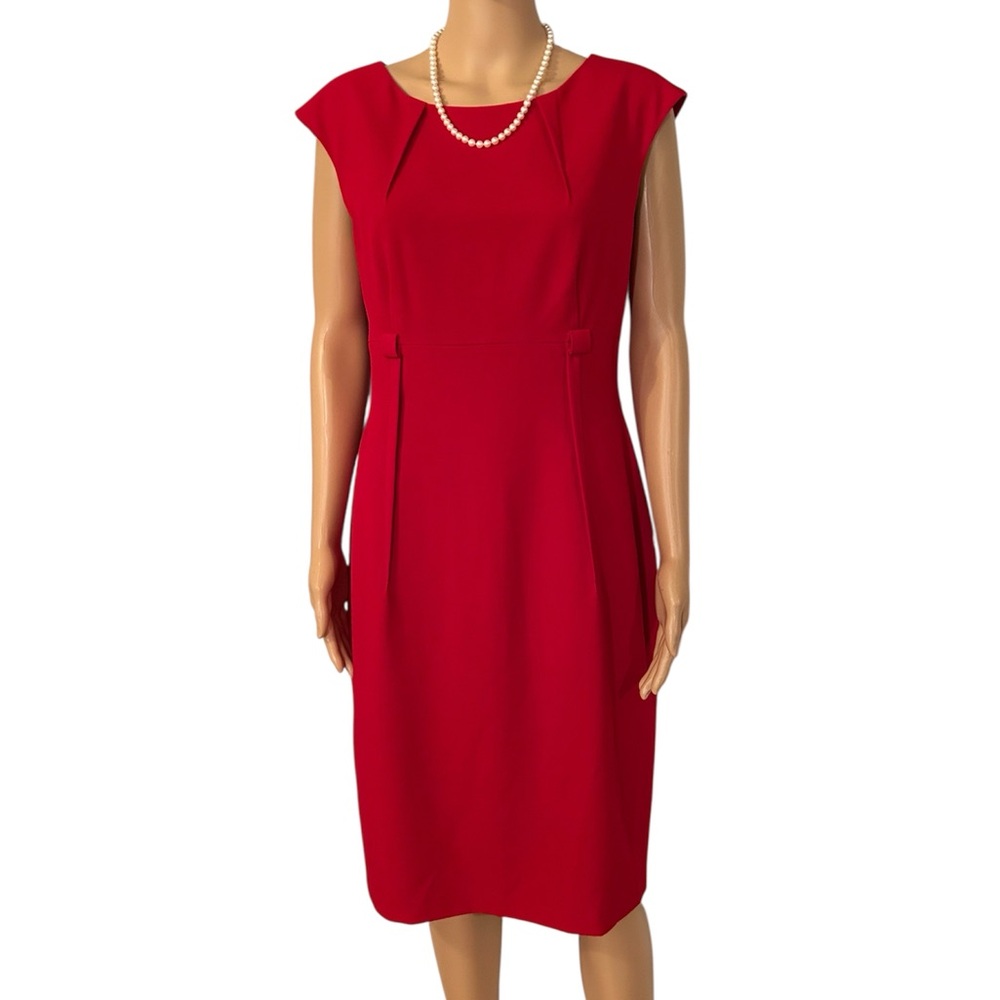 Calvin Klein Women’s Size 8 Solid Bold Red Bodycon Sleeveless Zip up Midi Dress